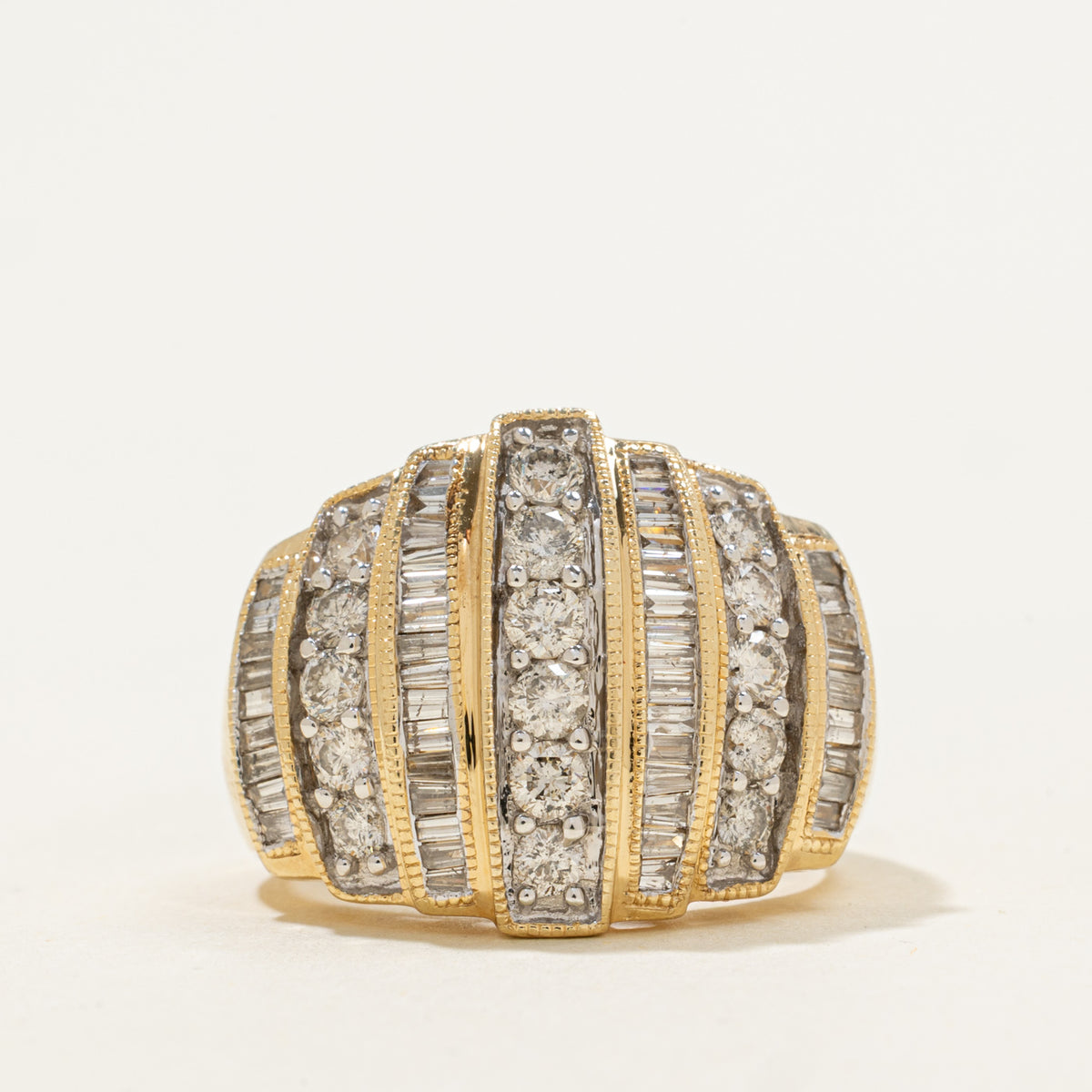 14k Multi Cut Multi Row Diamond Dome Ring | 1.08ctw | SZ 7