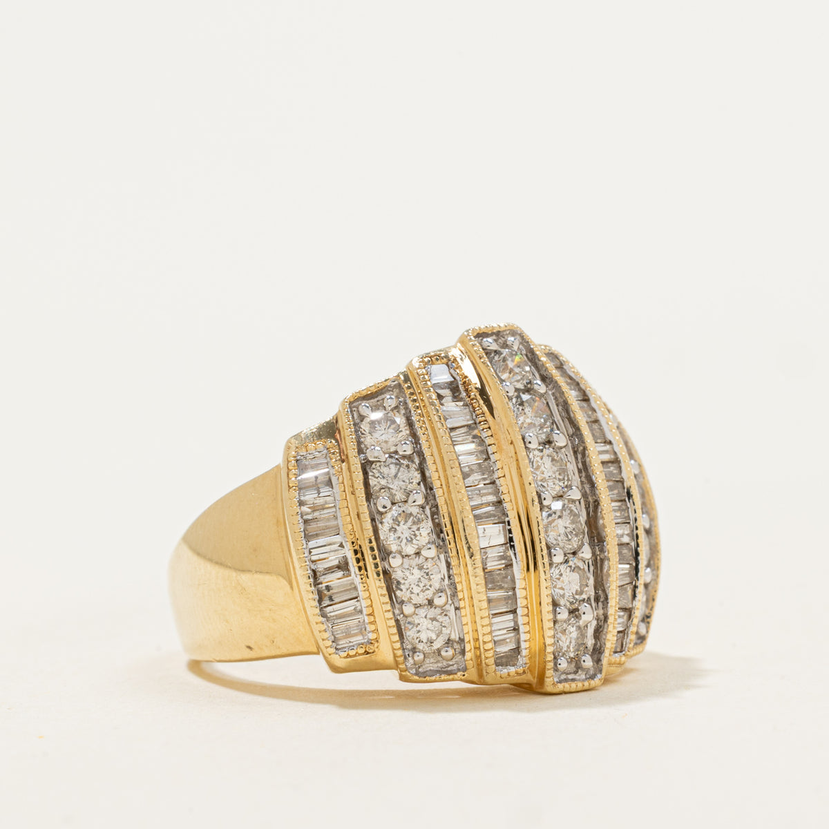 14k Multi Cut Multi Row Diamond Dome Ring | 1.08ctw | SZ 7