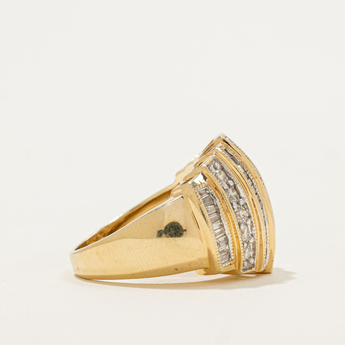 14k Multi Cut Multi Row Diamond Dome Ring | 1.08ctw | SZ 7