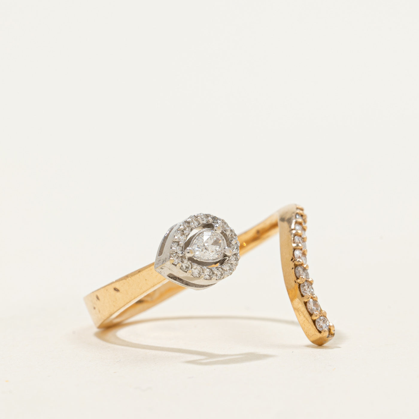 18k Pear Cut Diamond Open Bypass Ring | 0.28ctw | SZ 7