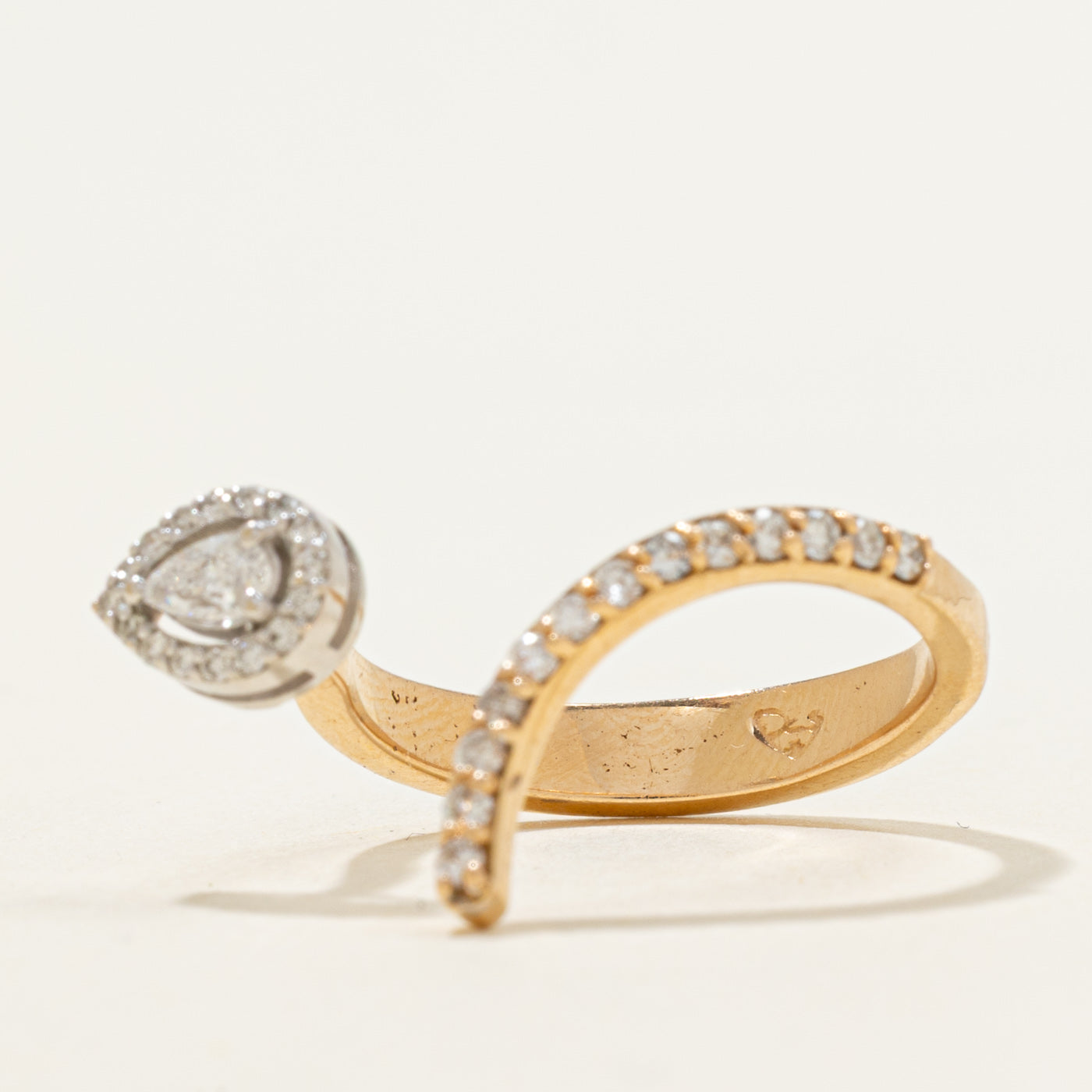 18k Pear Cut Diamond Open Bypass Ring | 0.28ctw | SZ 7