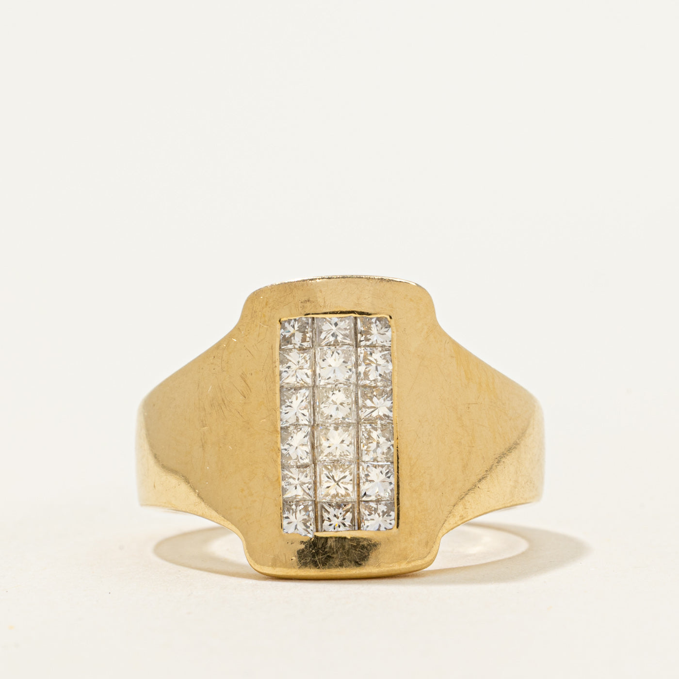 18k Princess Cut Diamond Grid Signet Ring | 0.96ctw | SZ 8.5