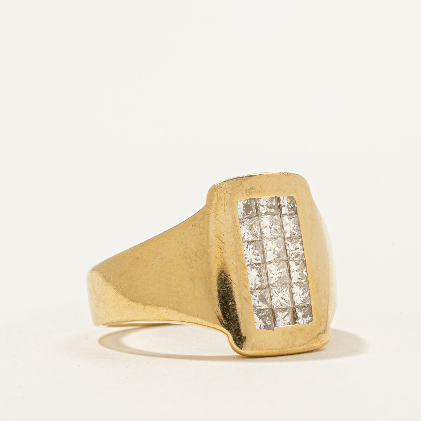 18k Princess Cut Diamond Grid Signet Ring | 0.96ctw | SZ 8.5
