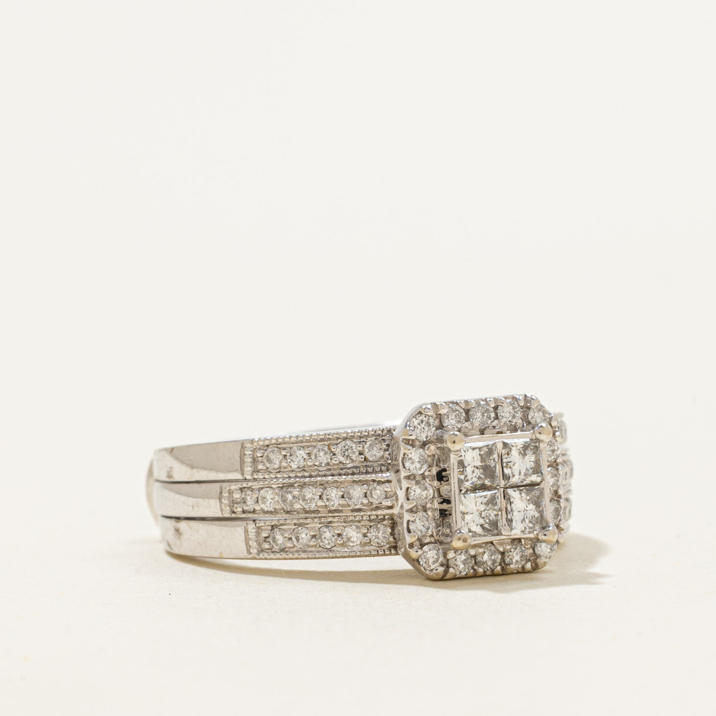 10k Invisible Set Diamond Halo Wedding Ring Set | 0.47ctw | SZ 7