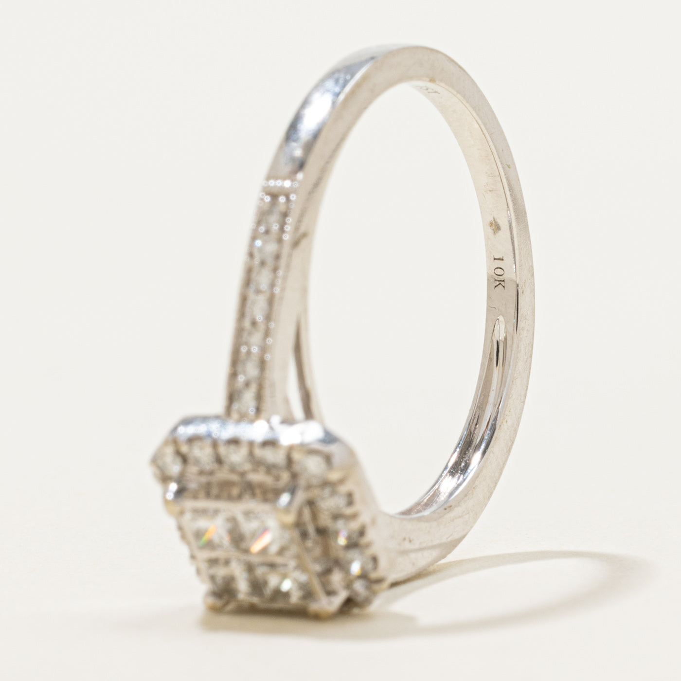 10k Invisible Set Diamond Halo Wedding Ring Set | 0.47ctw | SZ 7