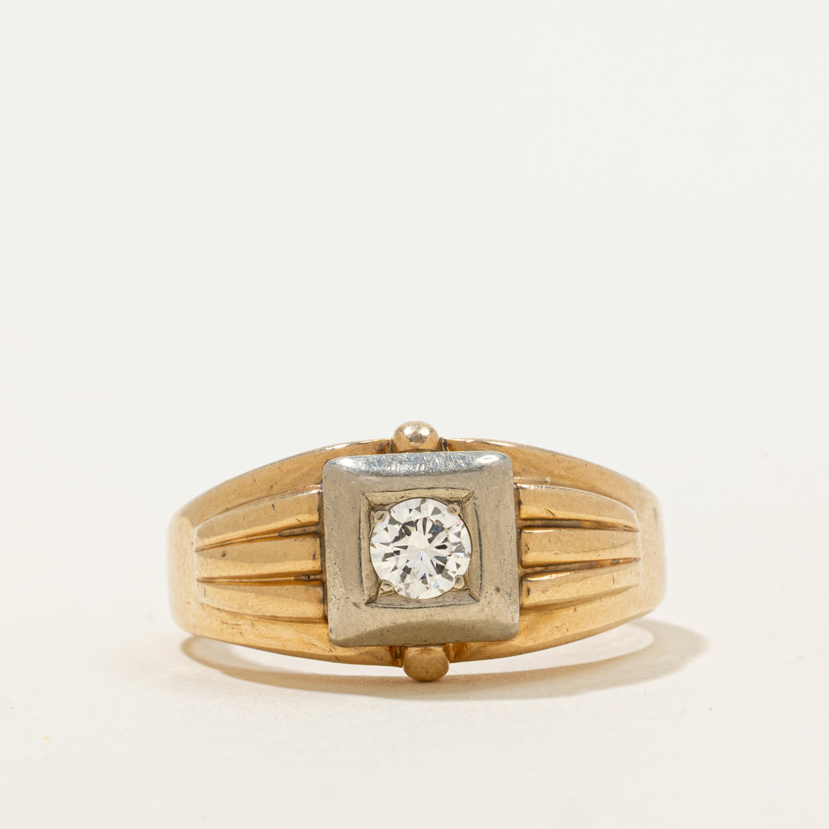 14k Solitaire Diamond Grooved Ring | 0.29ct | SZ 10