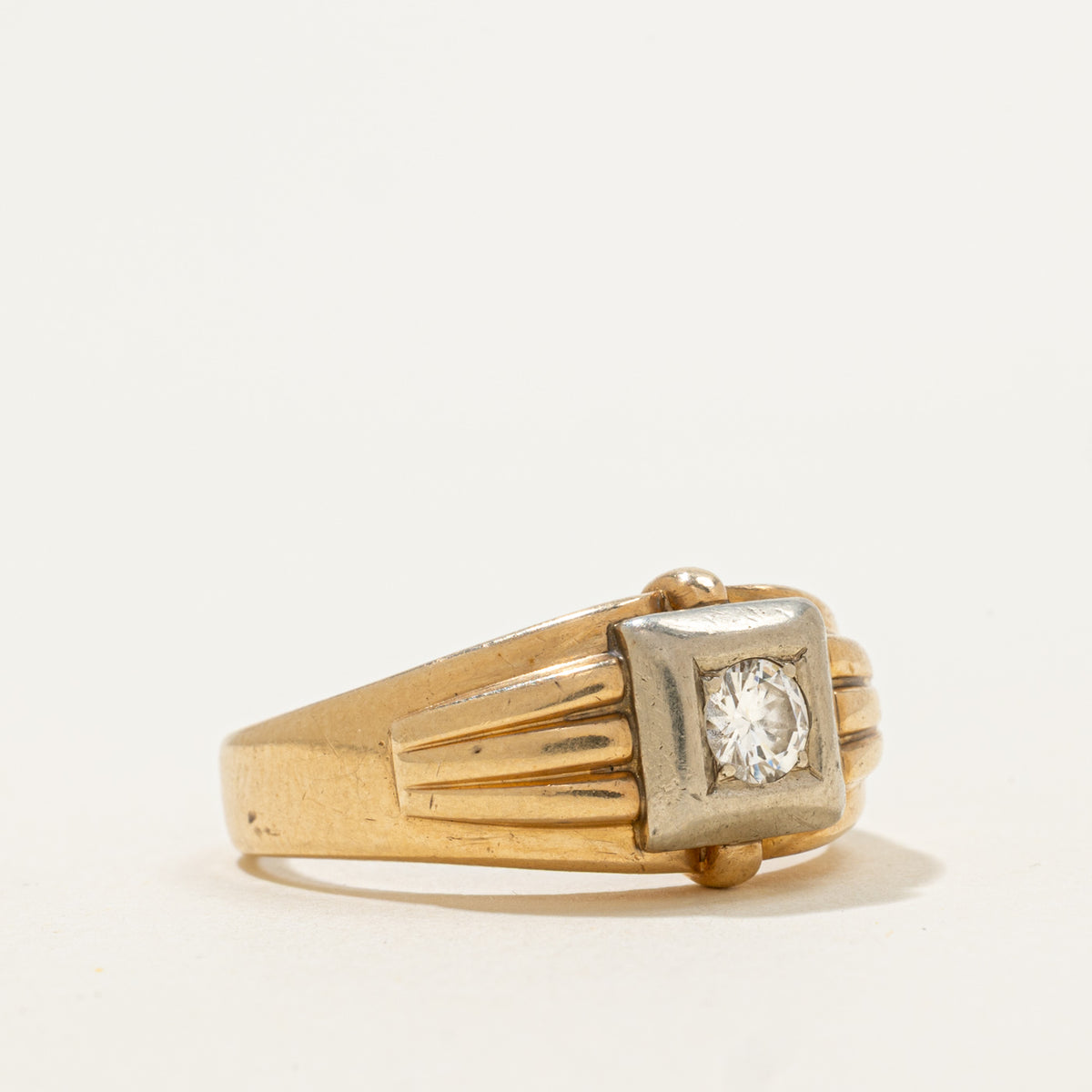 14k Solitaire Diamond Grooved Ring | 0.29ct | SZ 10
