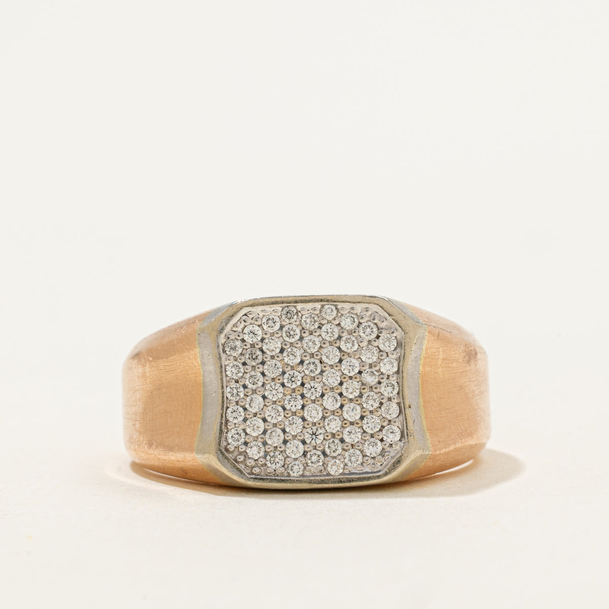 14k Rose Gold Pavé Set Diamond Shield Signet Ring | 0.30ctw | SZ 9.75