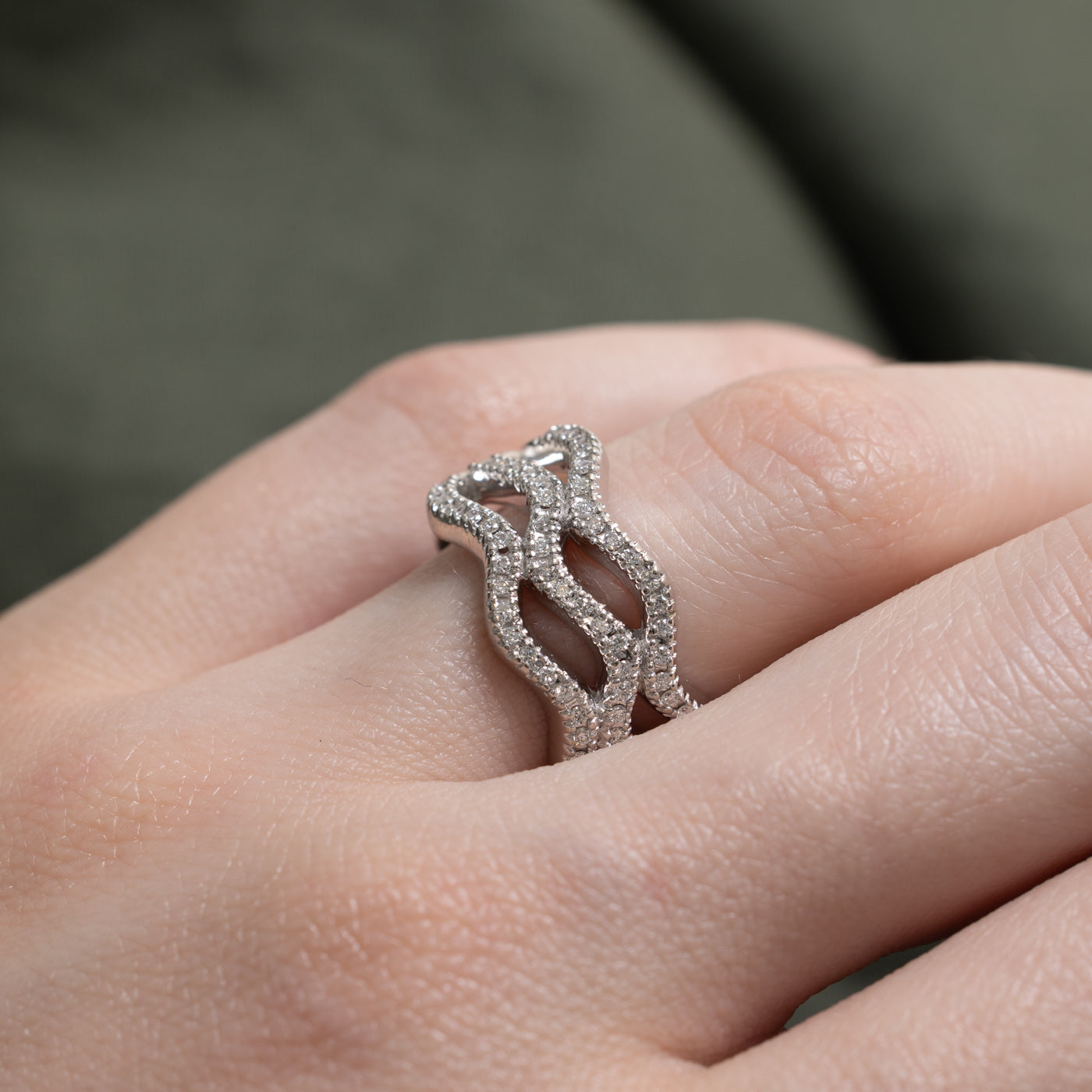 14k Semi Eternity Diamond Multi Wave Ring | 0.31ctw | 10.40mm | SZ 6.75