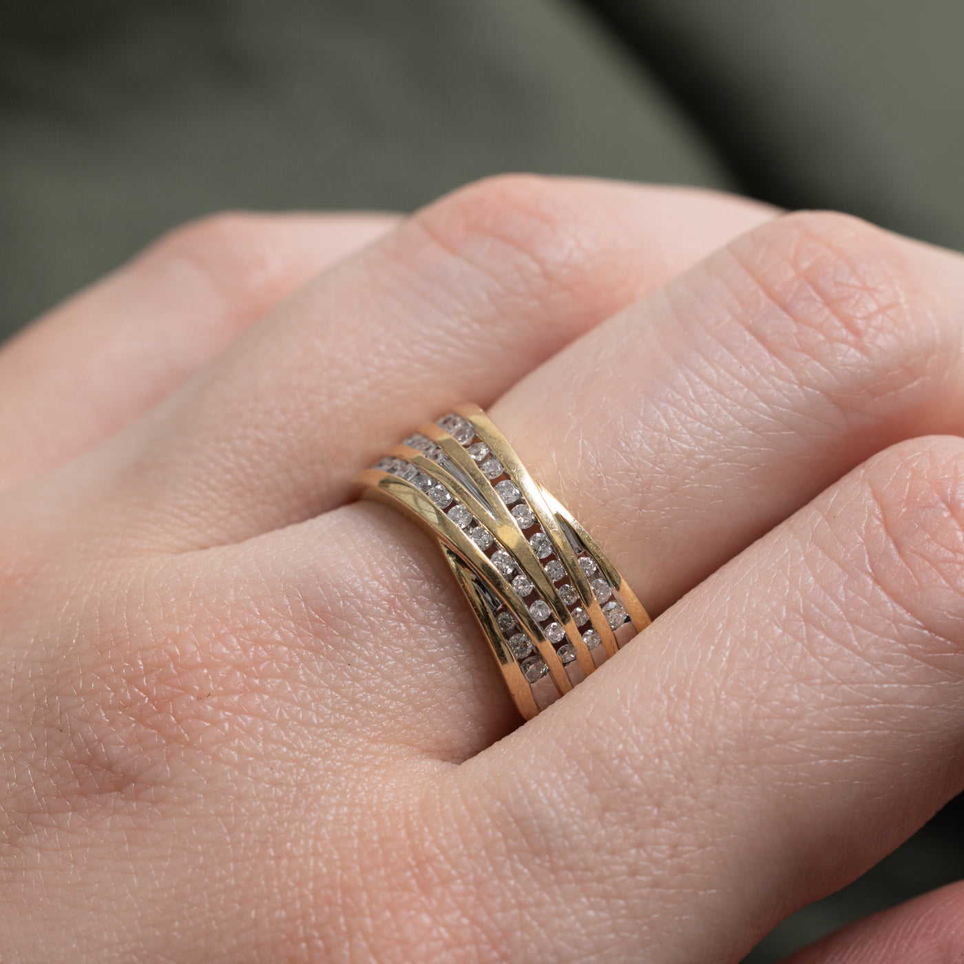14k Diamond Multi Row Crossover Ring | 0.25ctw | SZ 7