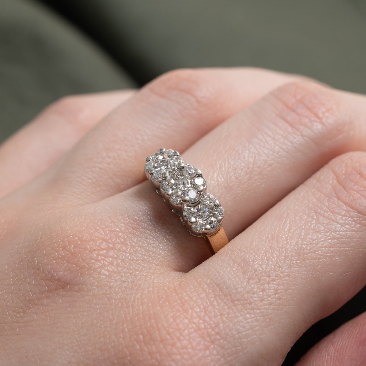 14k Diamond Three Floral Cluster Ring | 0.80ctw | SZ 7.25