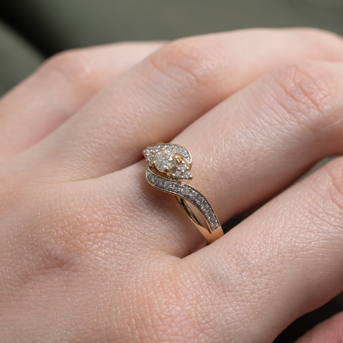 14k Diamond Accented Wave Bypass Ring | 0.43ctw | SZ 8.5