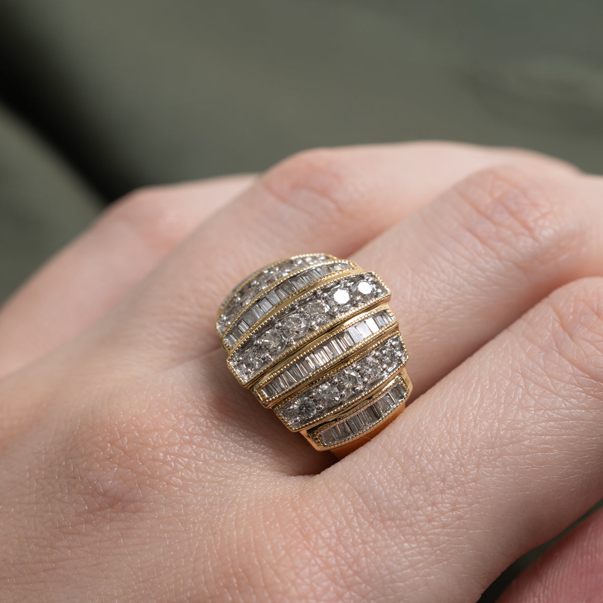 14k Multi Cut Multi Row Diamond Dome Ring | 1.08ctw | SZ 7