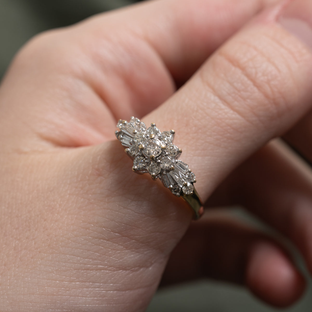 14k Mixed Cut Diamond Petal Cluster Ring | 0.77ctw | SZ 10.25