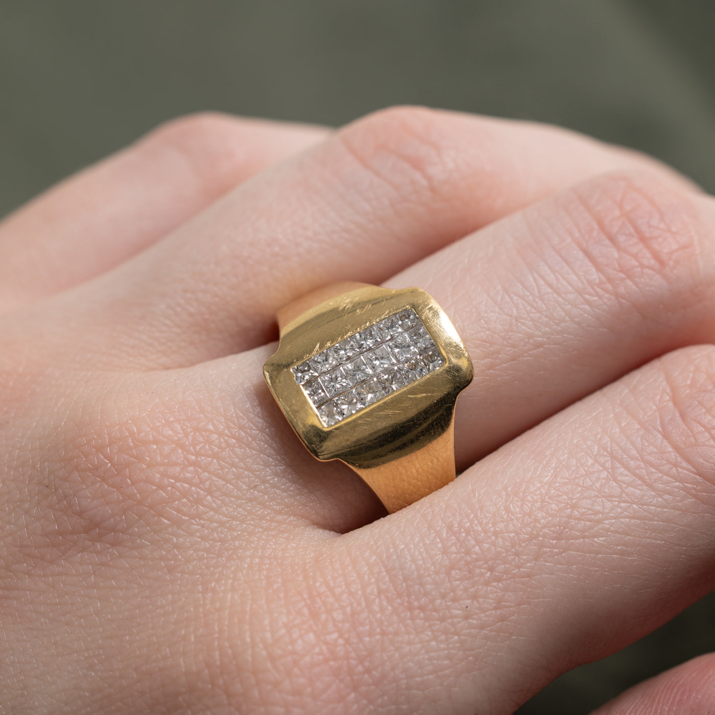 18k Princess Cut Diamond Grid Signet Ring | 0.96ctw | SZ 8.5