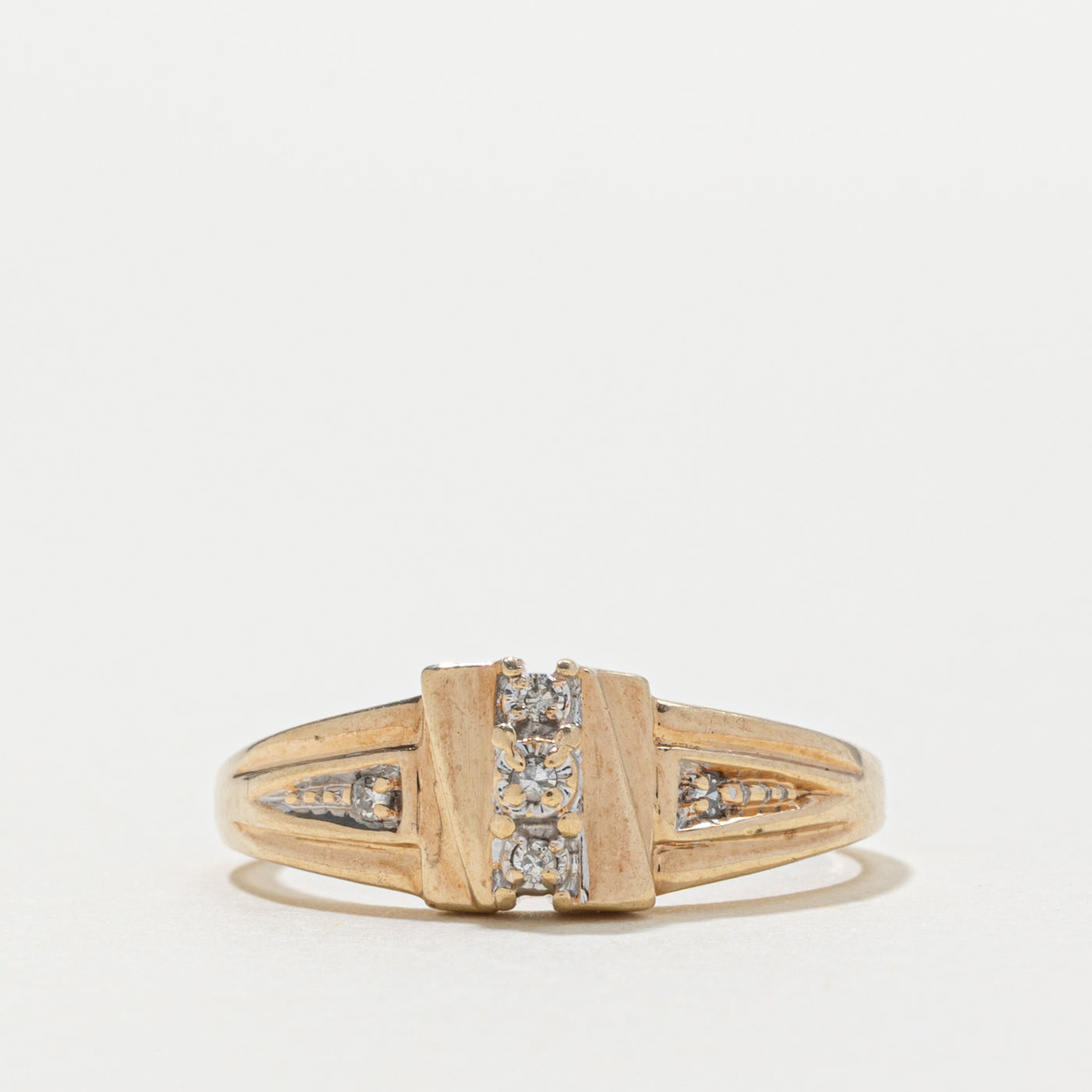10k Diamond Column Geometric Ring | SZ 7.75