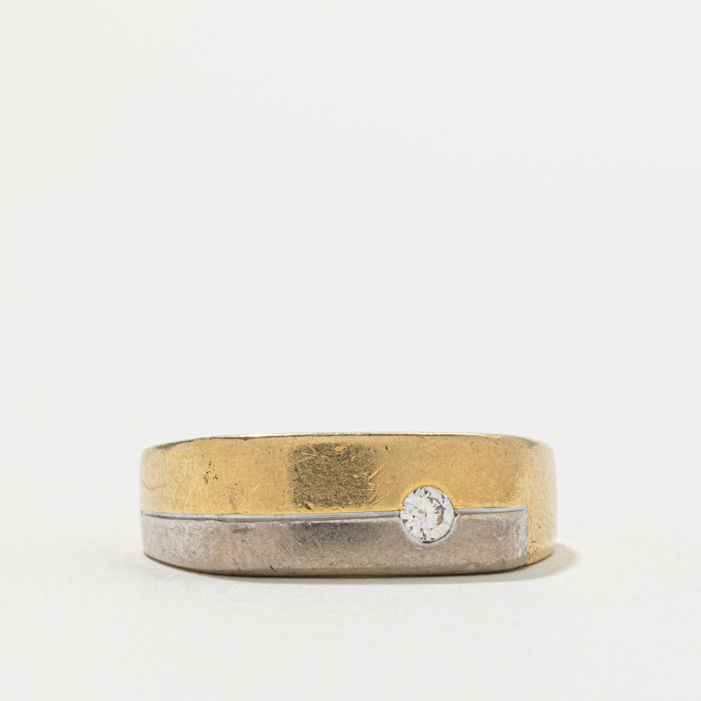 18k Two-Tone Gold Flush Set Diamond Band | SZ 10.5