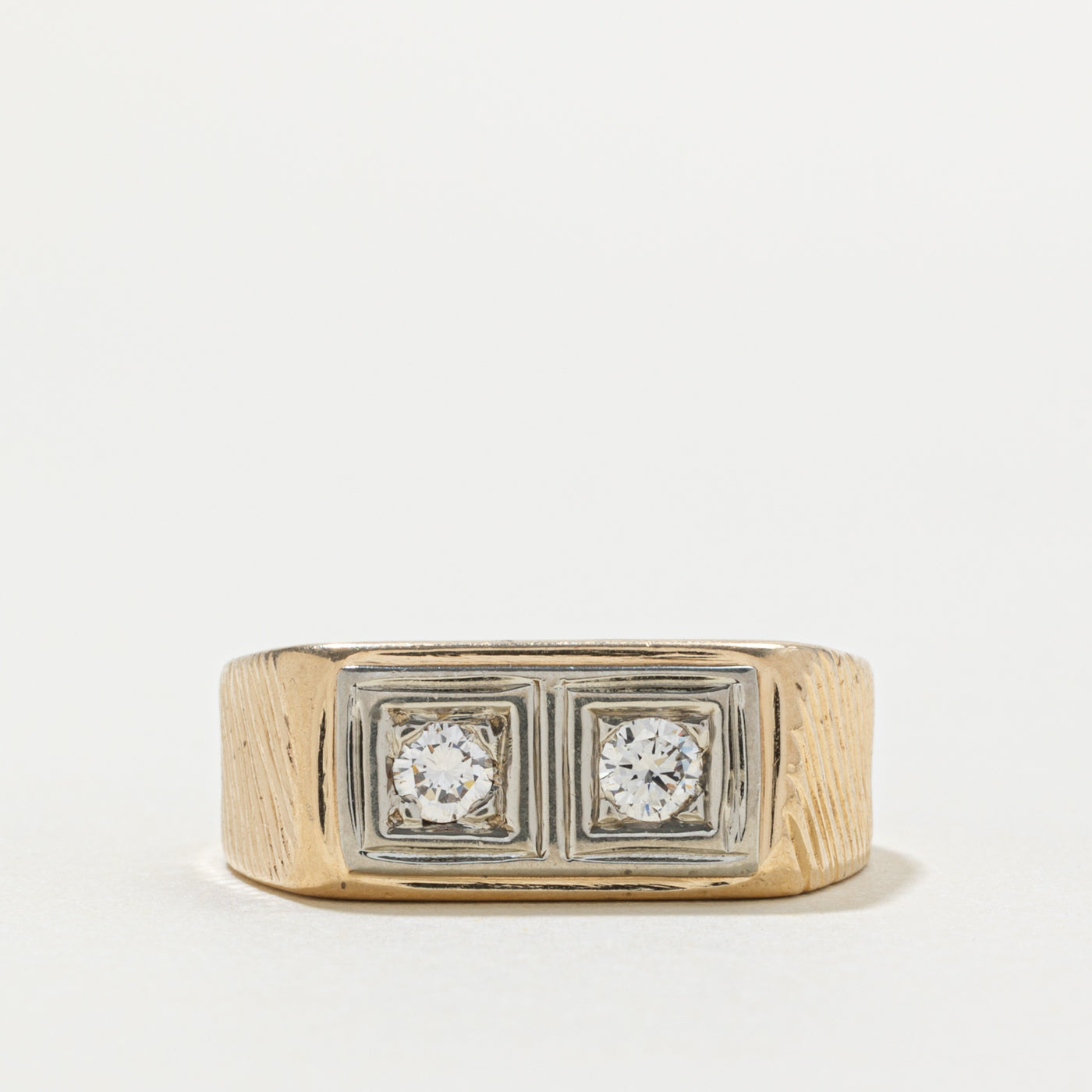 14k Two Stone Diamond Textured Signet Ring | 0.26ctw | SZ 8.25
