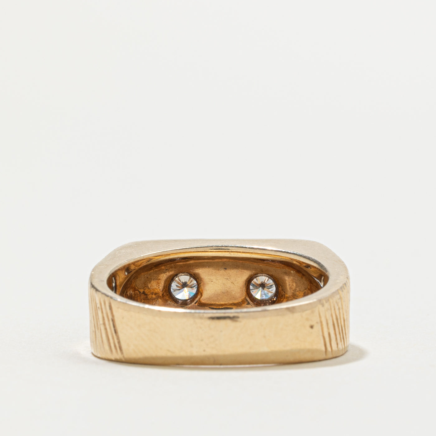 14k Two Stone Diamond Textured Signet Ring | 0.26ctw | SZ 8.25