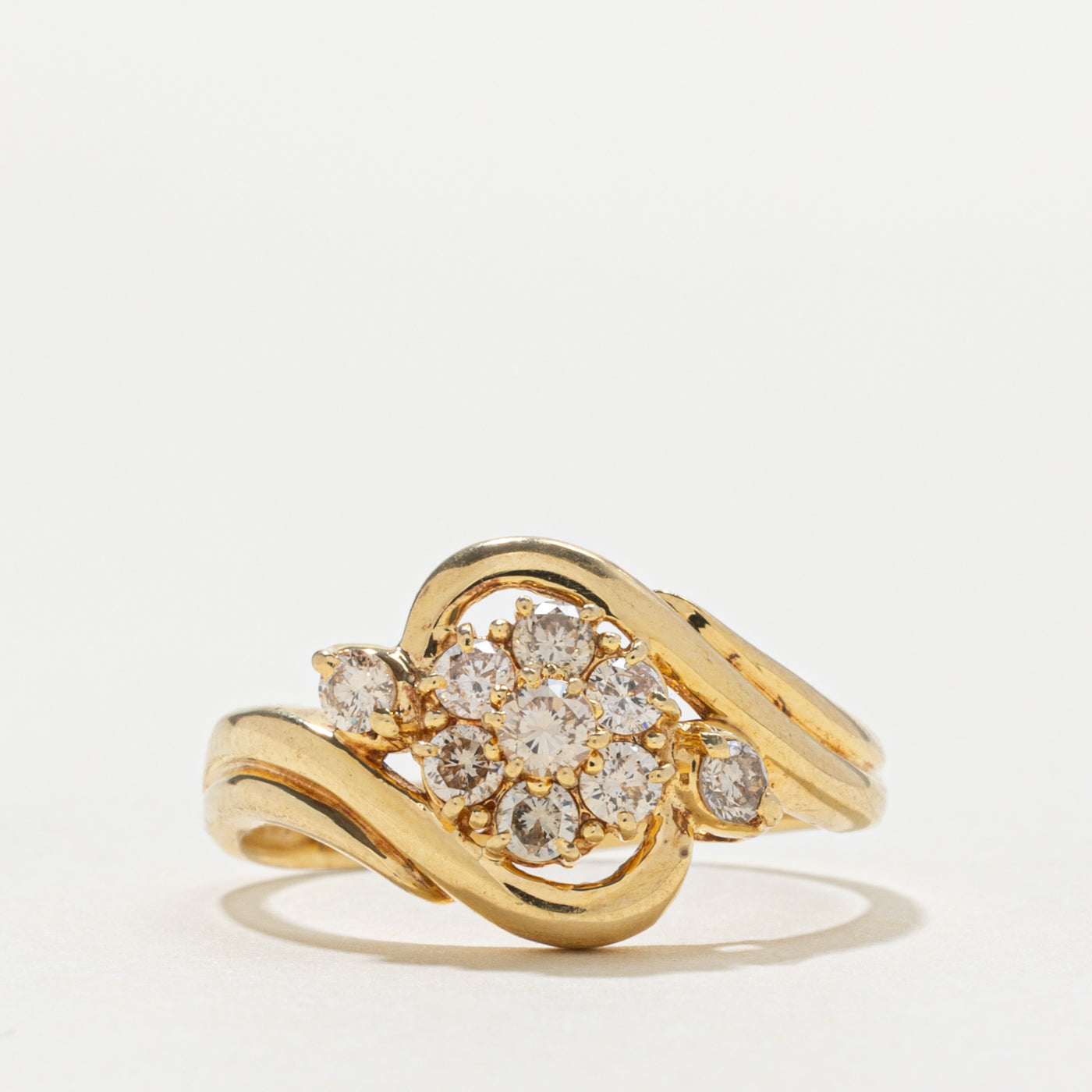 18k Diamond Cluster Grooved Bypass Ring | 0.43ctw | SZ 7.5