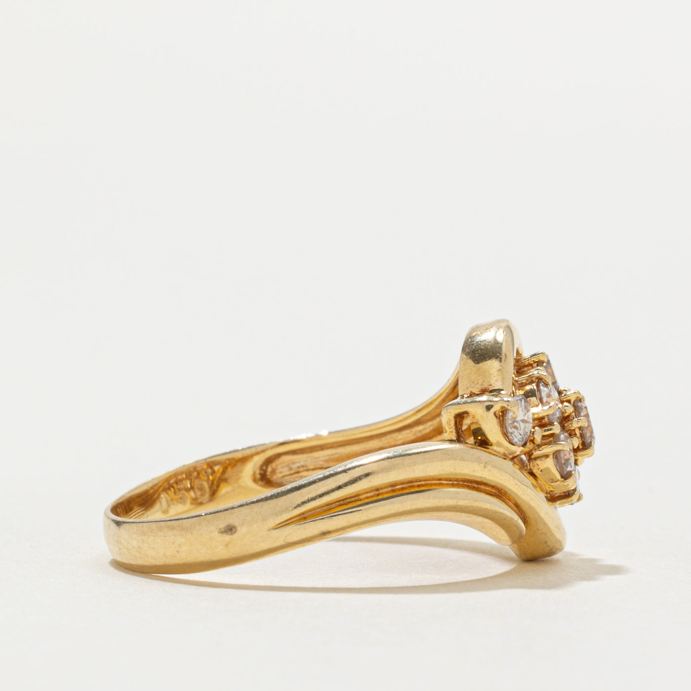 18k Diamond Cluster Grooved Bypass Ring | 0.43ctw | SZ 7.5