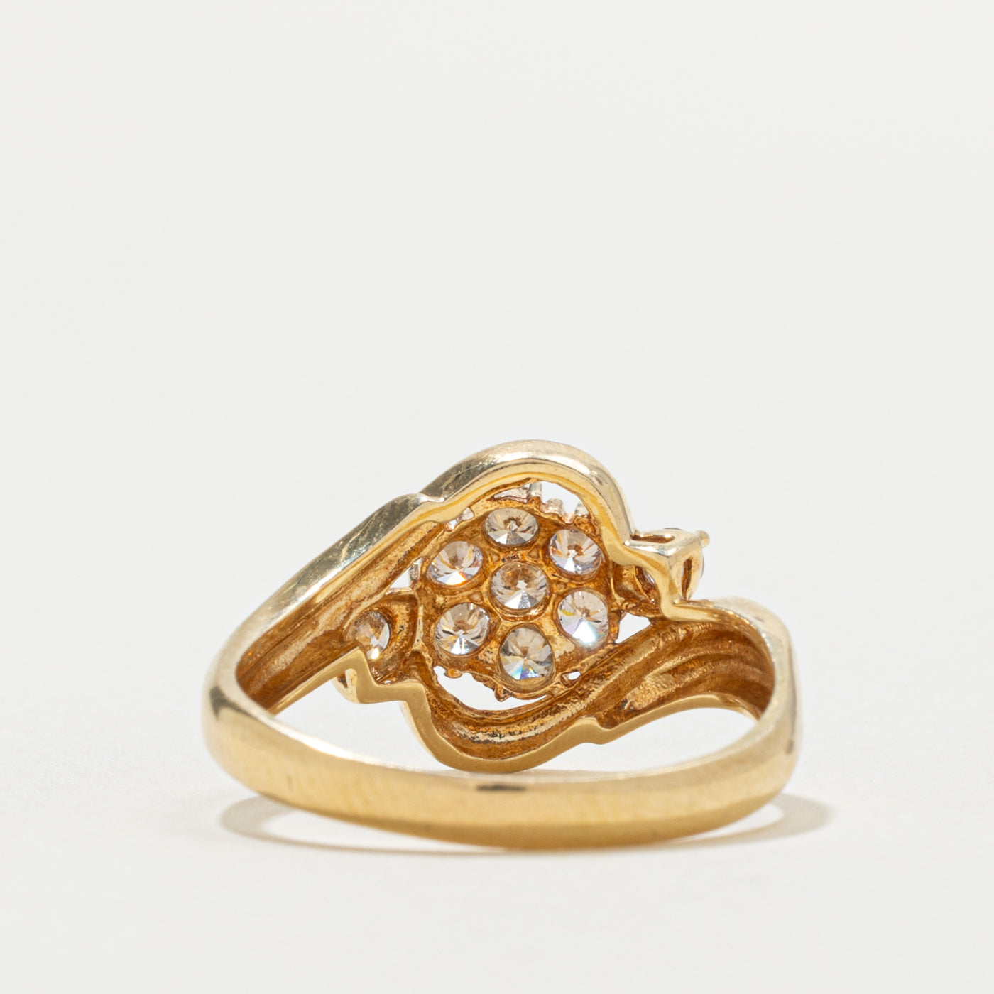 18k Diamond Cluster Grooved Bypass Ring | 0.43ctw | SZ 7.5