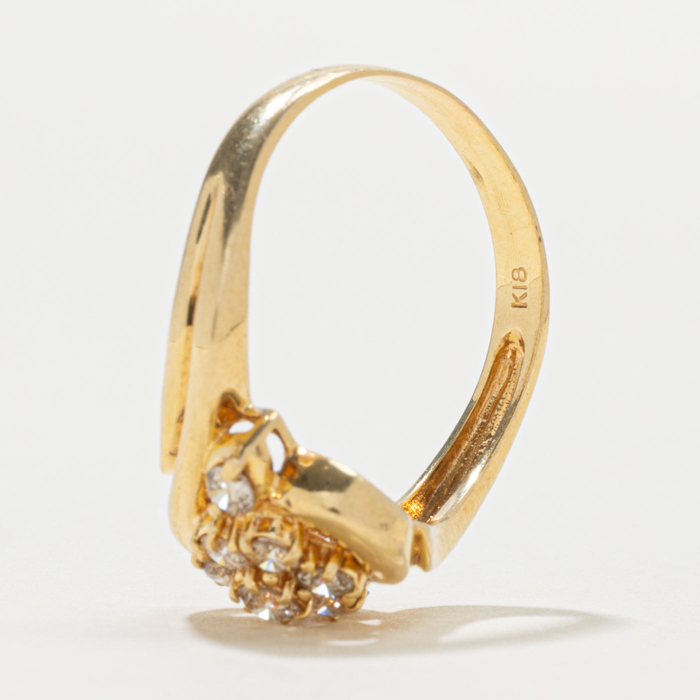 18k Diamond Cluster Grooved Bypass Ring | 0.43ctw | SZ 7.5