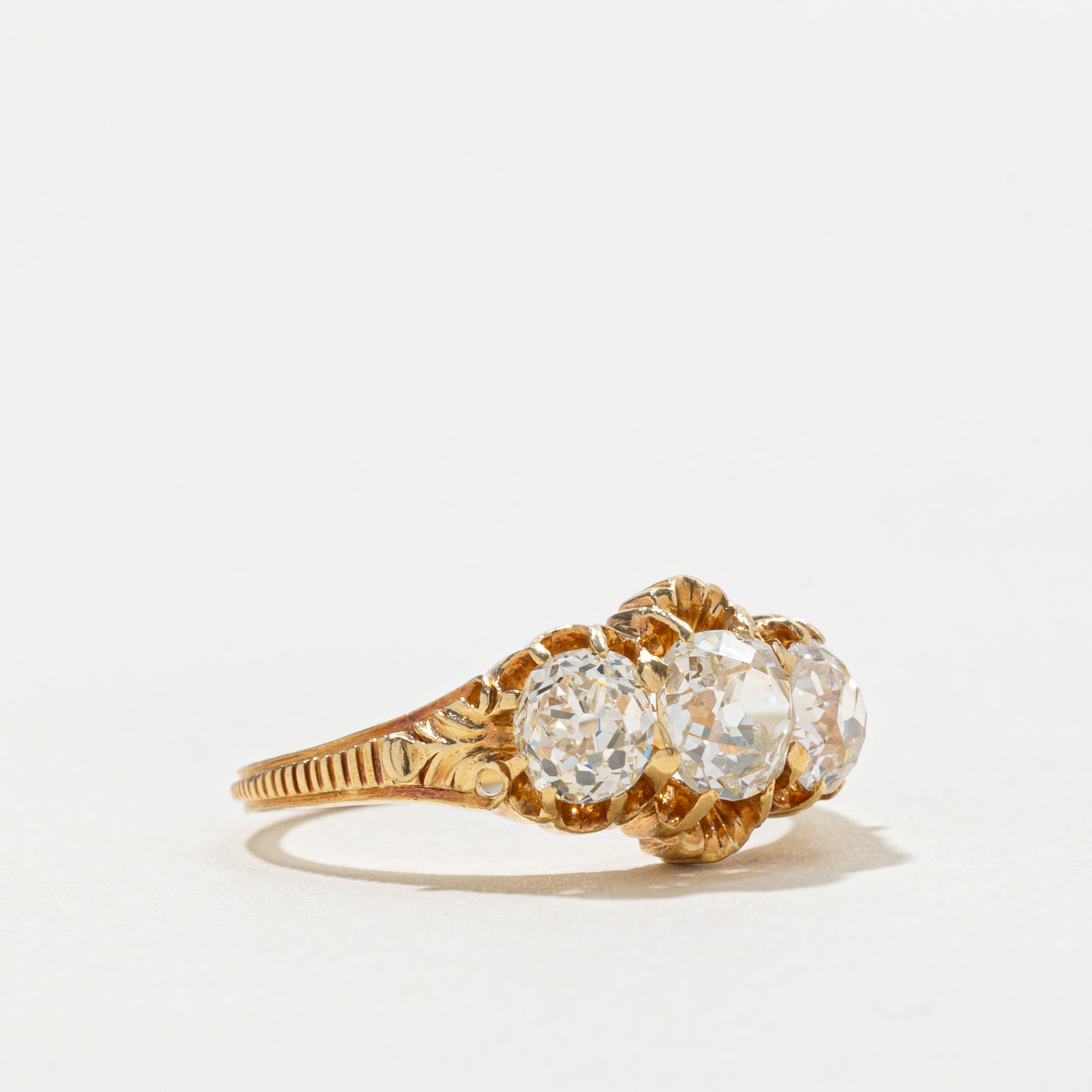 Victorian 18k Three Stone Old Mine Cut Diamond Ring | 0.60ct I1 H/I, 1.10ctw | SZ 5.75