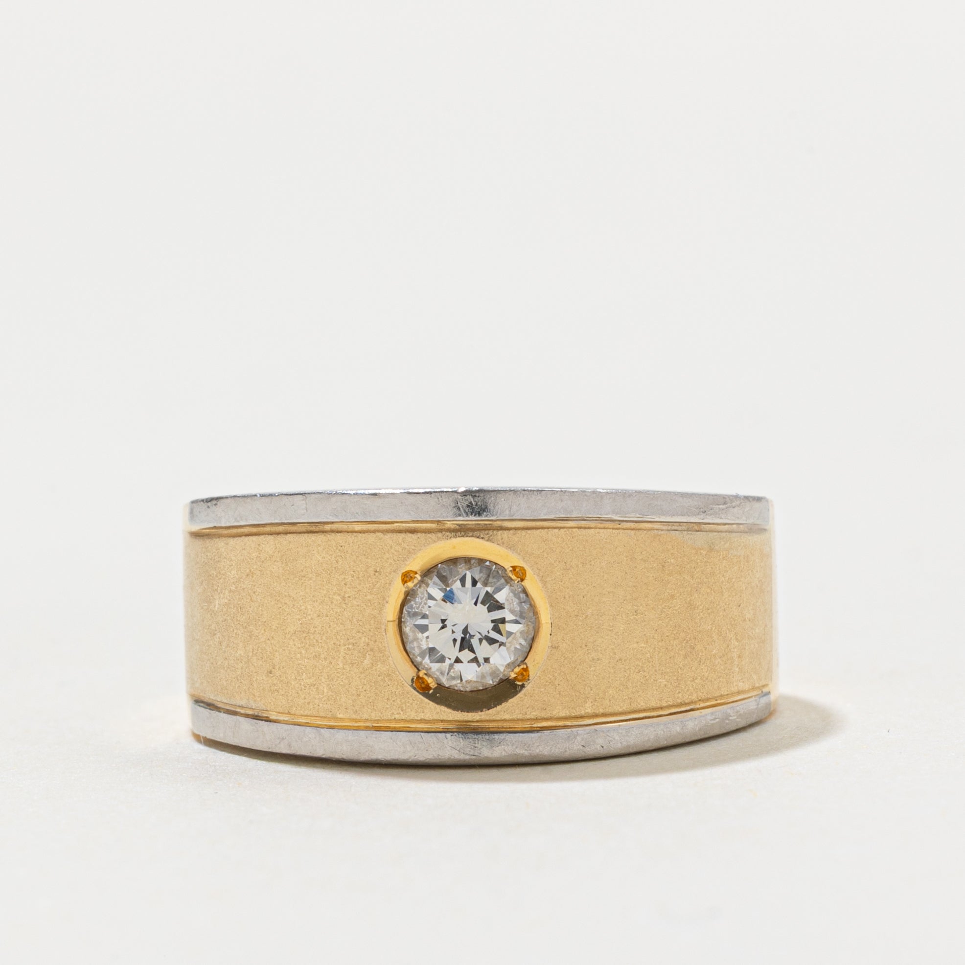 18k Two Tone Gold Diamond Textured Band | 0.35ct VS1/VS2 J | SZ 7