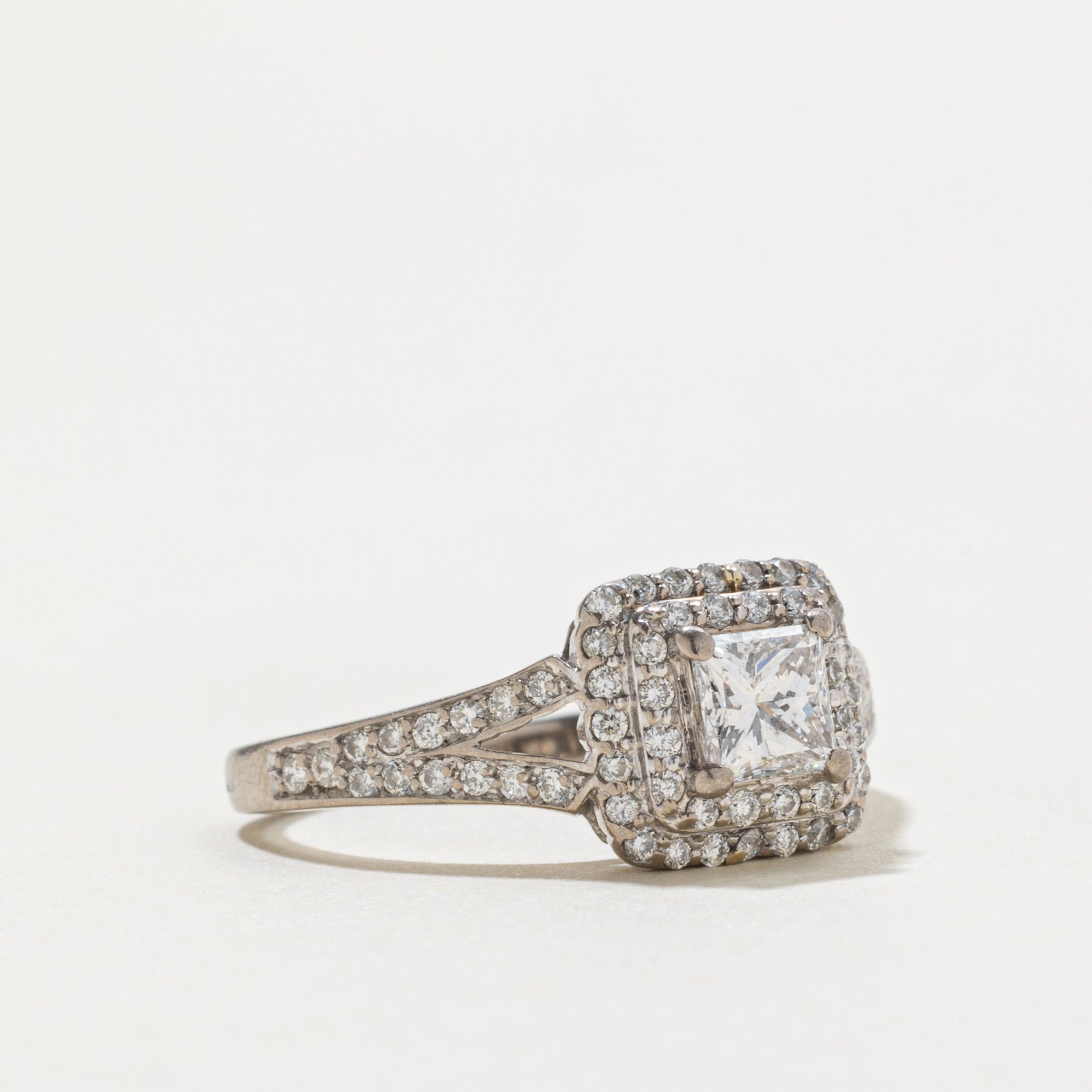 18k Princess Cut Diamond Double Halo Ring | 0.35ct SI1/SI2 F/G, 0.36ctw | SZ 5.25
