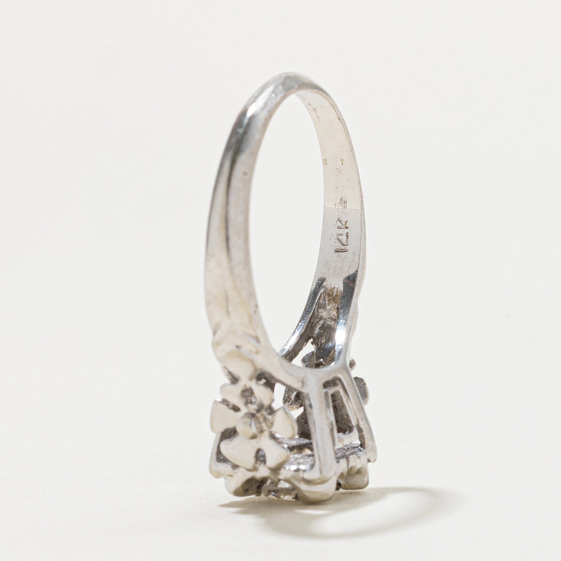 14k Illusion Set Diamond Floral Accented Ring | 0.43ct SI2 J | SZ 6.25