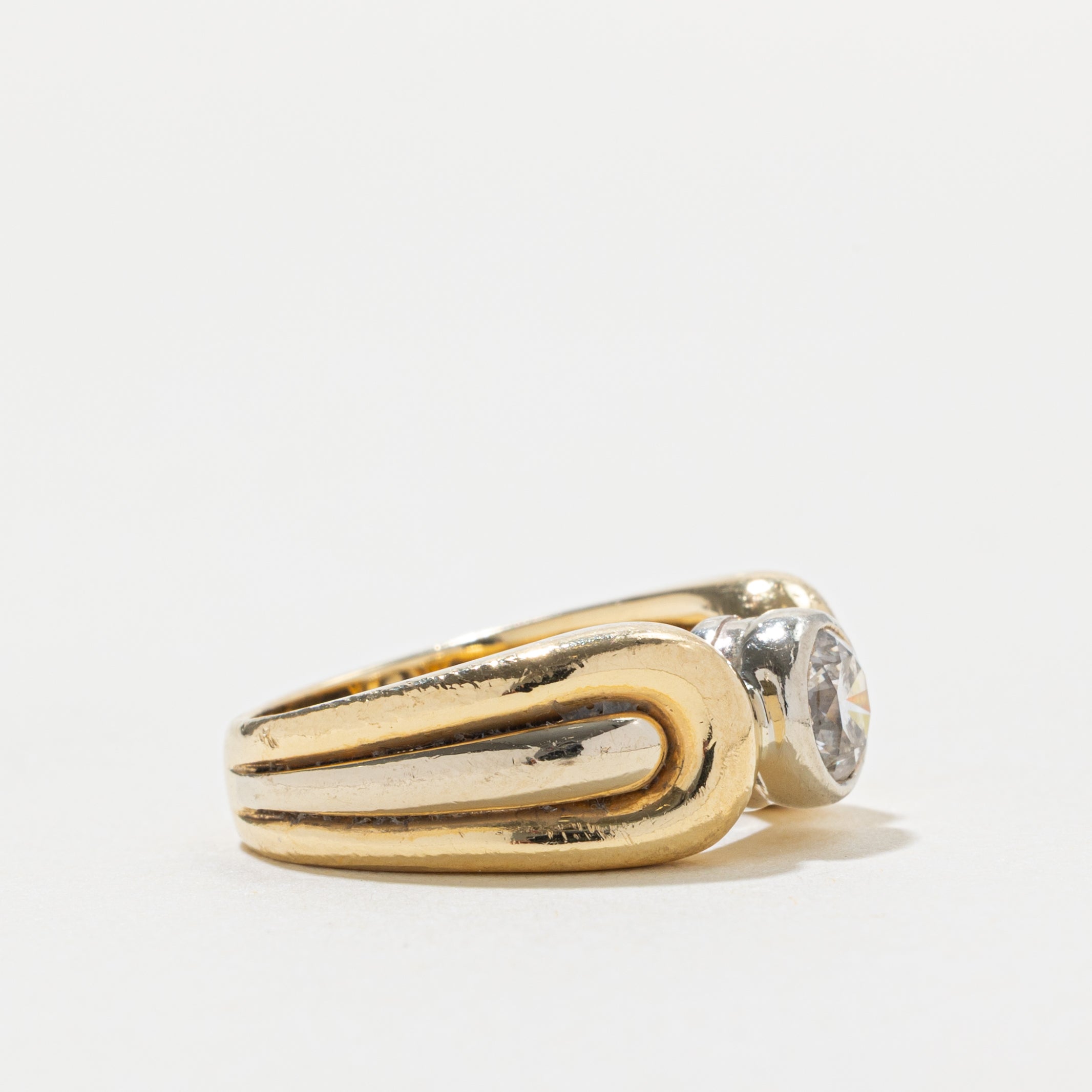 18k Bezel Set Diamond Looped Ring | 0.70ct SI2/I1 I | SZ 4.75