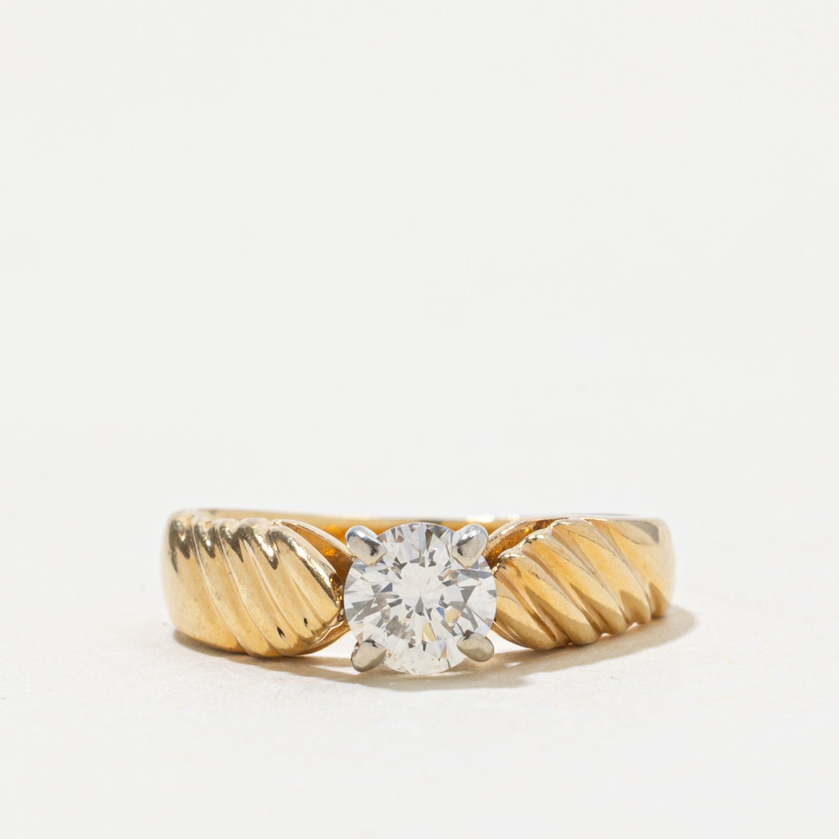 18k Solitaire Diamond Grooved Ring | 0.42ct VS2/SI1 I/J | SZ 3