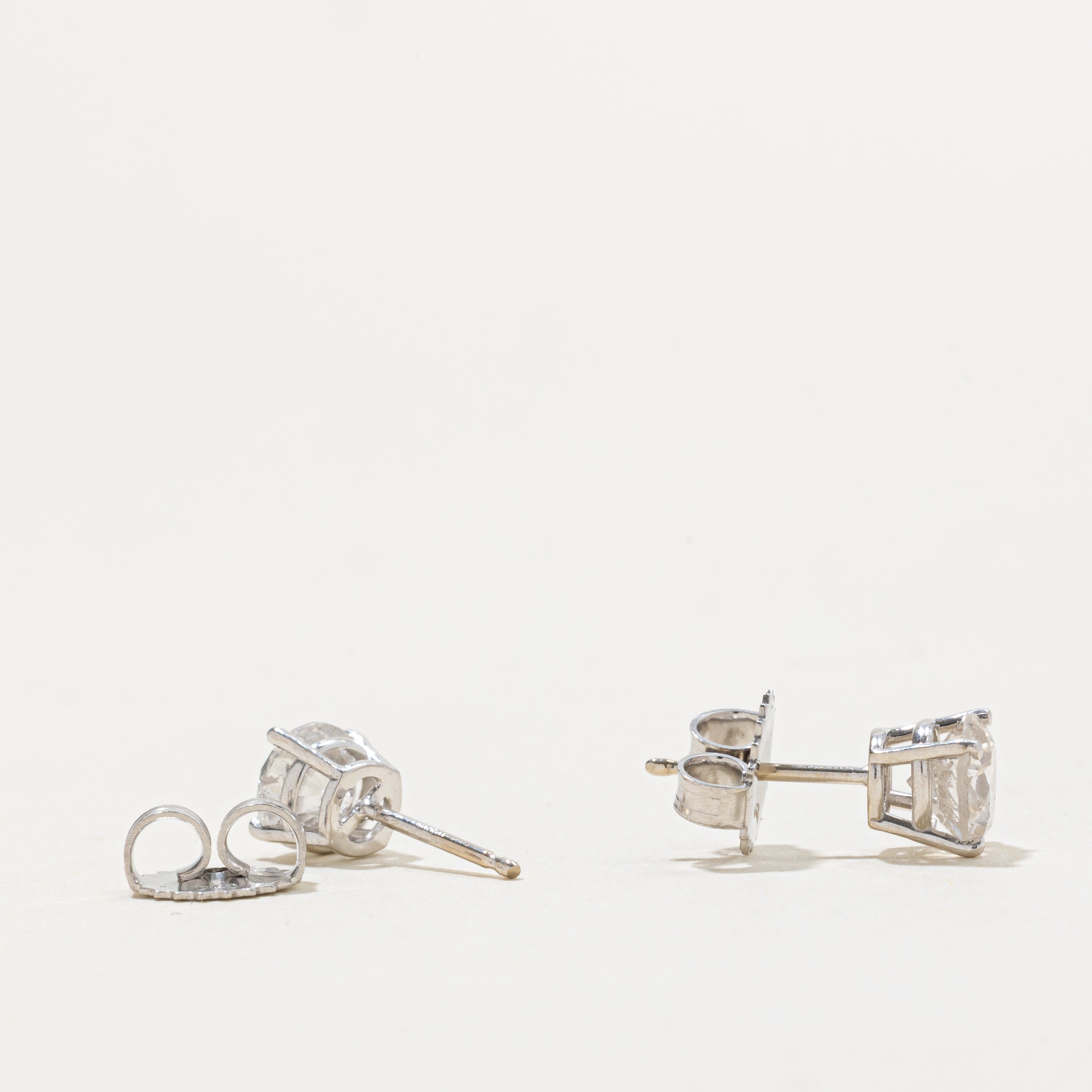 18k Solitaire Diamond Stud Earrings | 2.52ctw I2 I/J