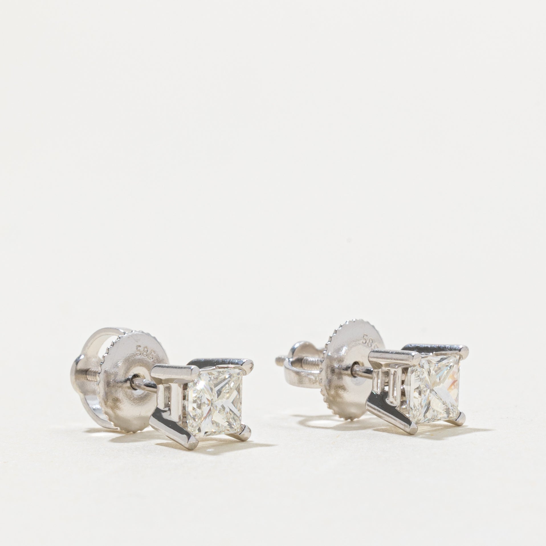 14k Princess Cut Diamond Stud Earrings | 1.40ctw VS1 E/F
