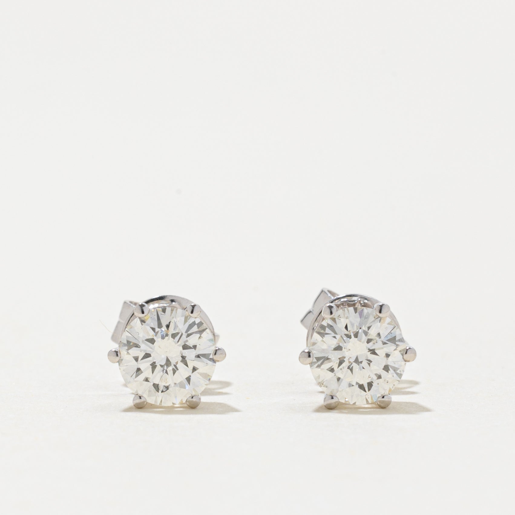 18k Solitaire Diamond Stud Earrings | 2.40ctw SI1/SI2 G/H