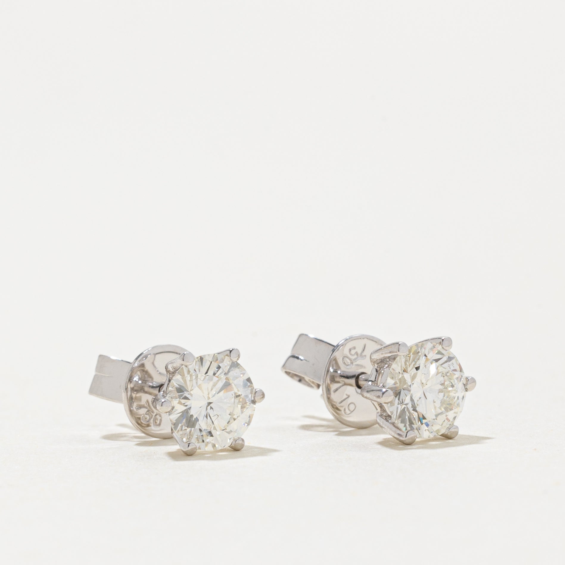 18k Solitaire Diamond Stud Earrings | 2.40ctw SI1/SI2 G/H