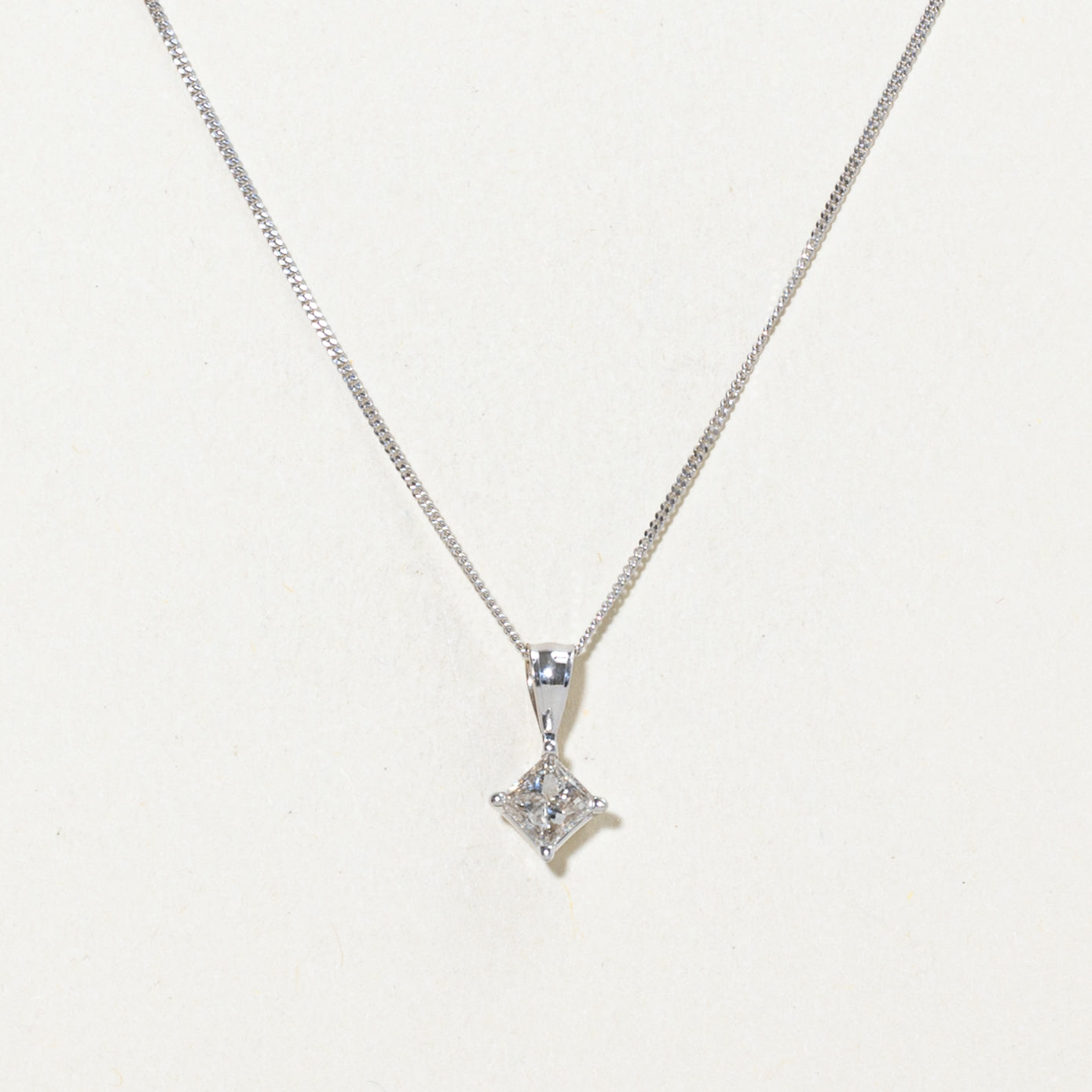 14k Princess Cut Diamond Pendant Necklace | 0.45ct I2 J | 18"