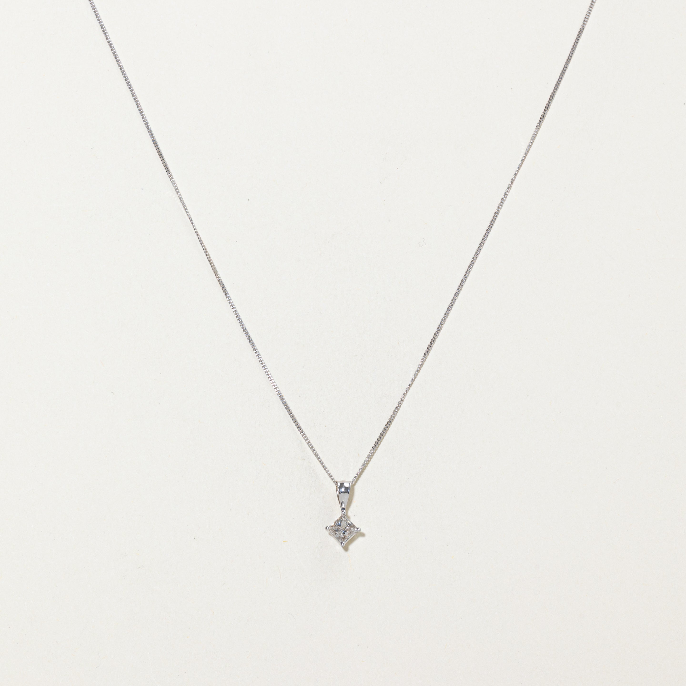 14k Princess Cut Diamond Pendant Necklace | 0.45ct I2 J | 18"
