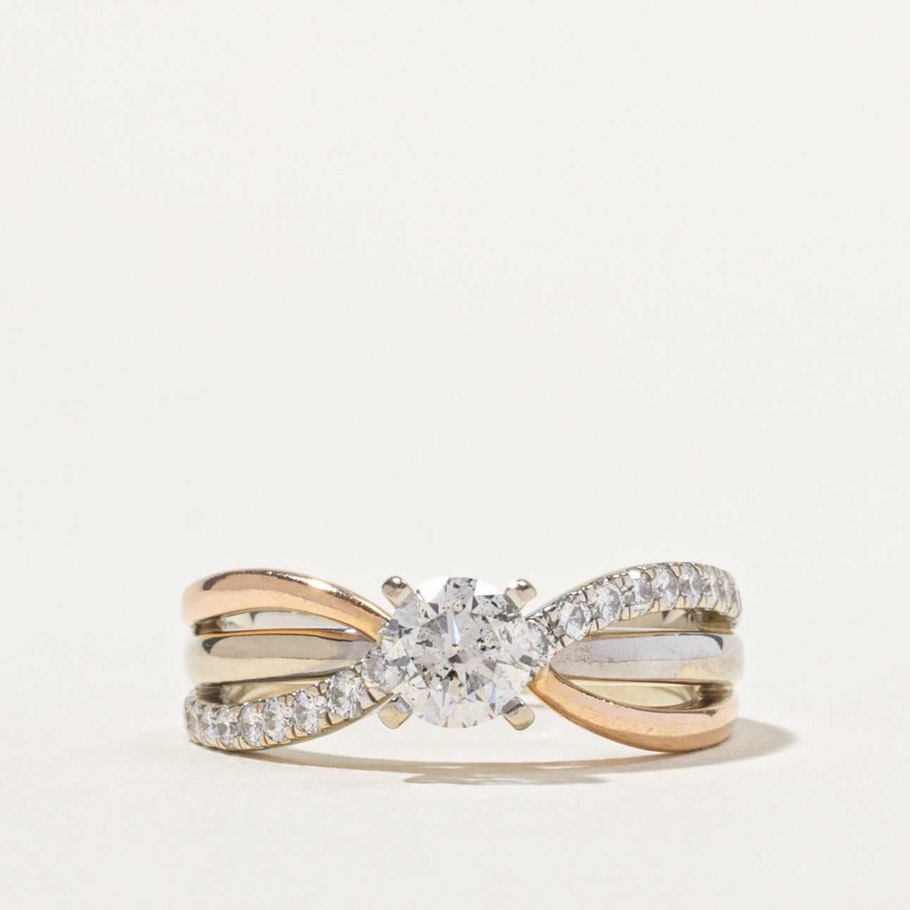 14k Tri Tone Gold Diamond Crossover Ring | 0.50ct I1 G/H, 0.30ctw | SZ 4