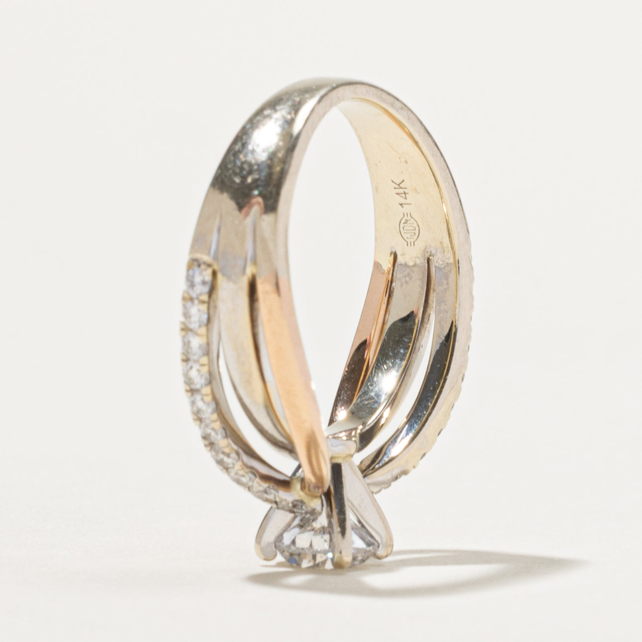 14k Tri Tone Gold Diamond Crossover Ring | 0.50ct I1 G/H, 0.30ctw | SZ 4