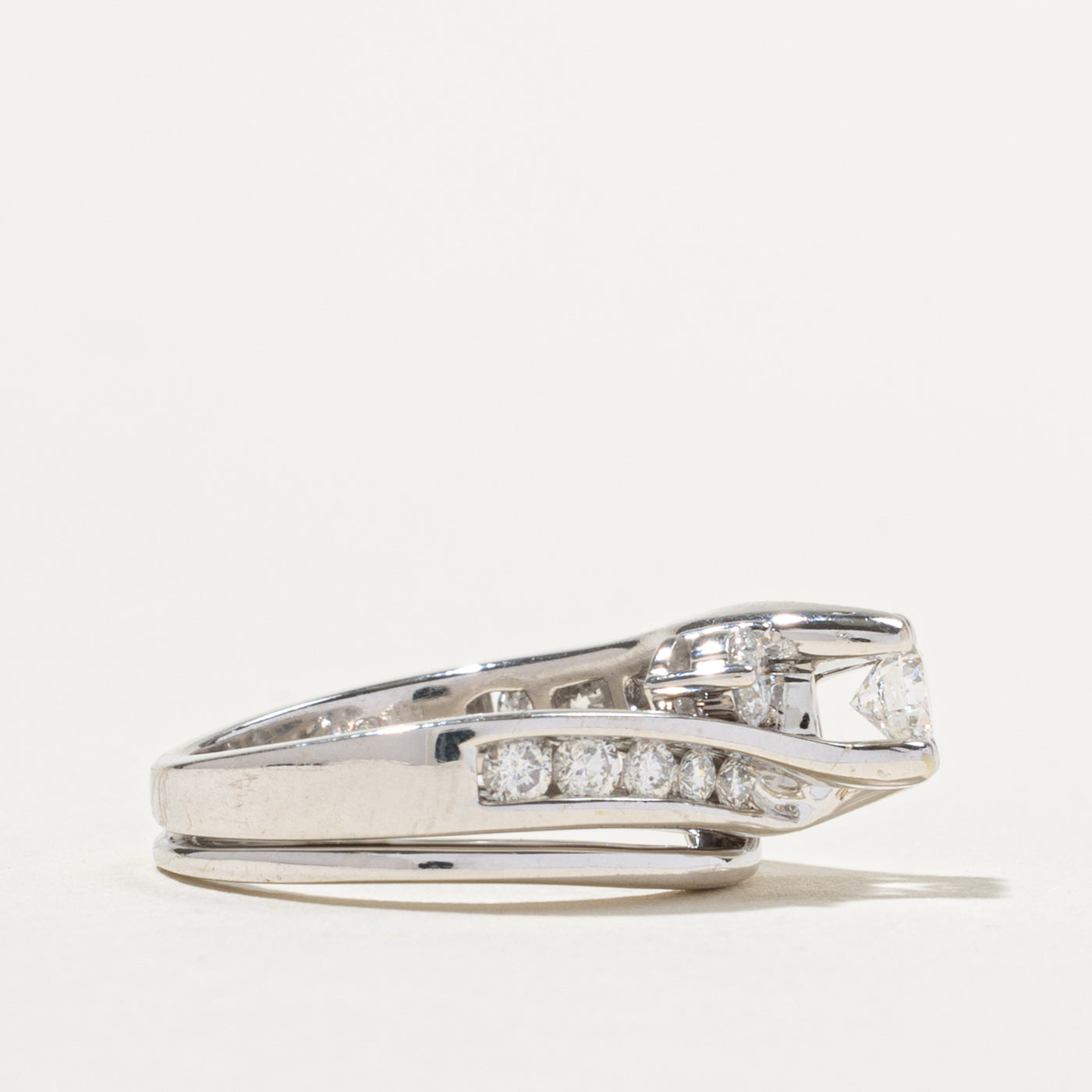 14k Three Stone Diagonal Set Diamond Wedding Ring Set | 0.81ctw | SZ 5