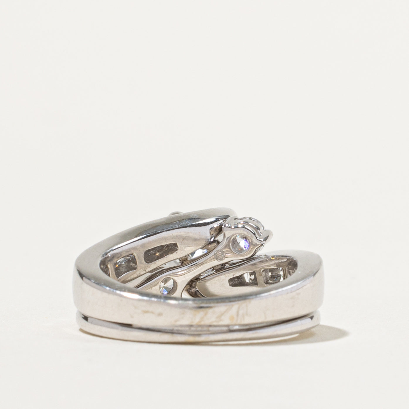 14k Three Stone Diagonal Set Diamond Wedding Ring Set | 0.81ctw | SZ 5