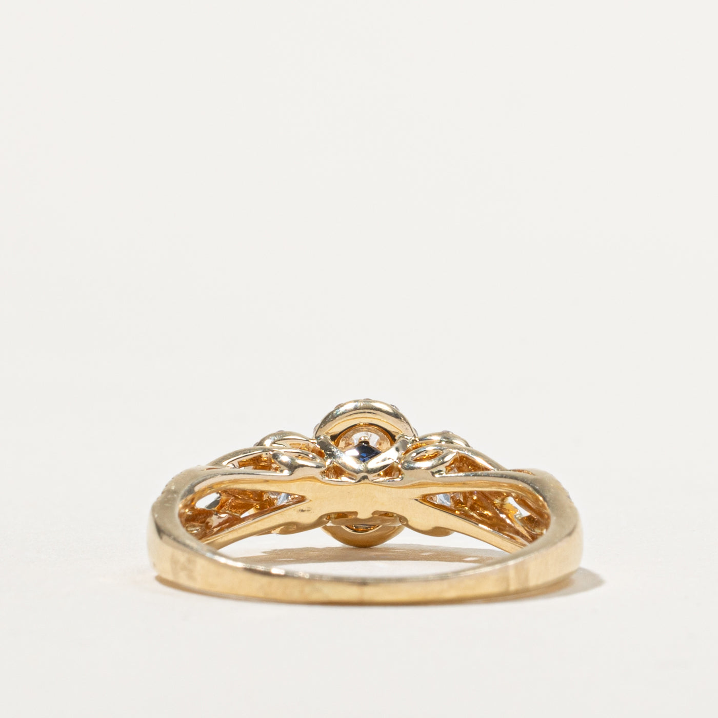 ‘Vera Wang’ 14k Three Stone Diamond Halo Ring | 0.98ctw | SZ 9.75