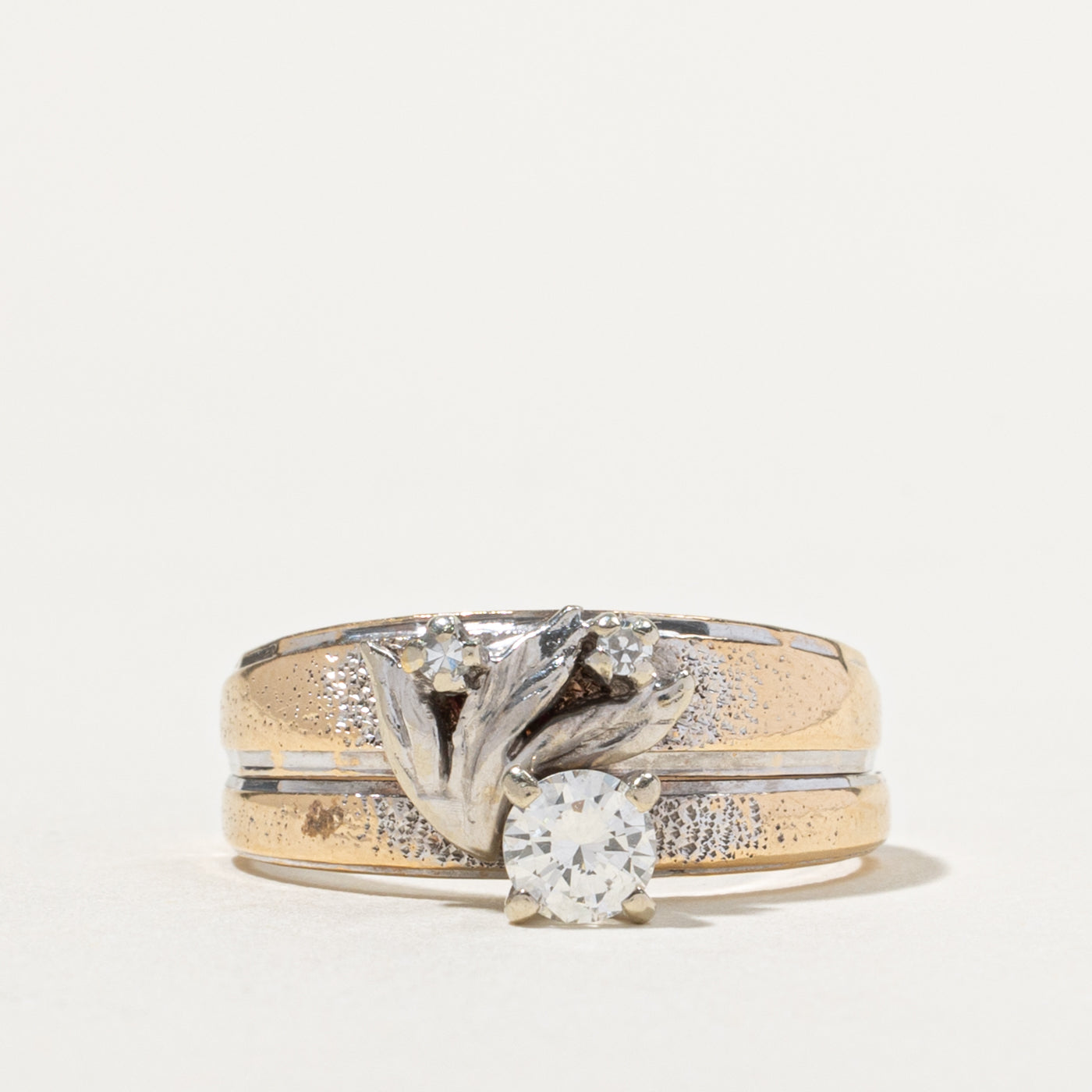 14k Diamond Floral Soldered Wedding Ring Set | 0.39ctw | SZ 7.75