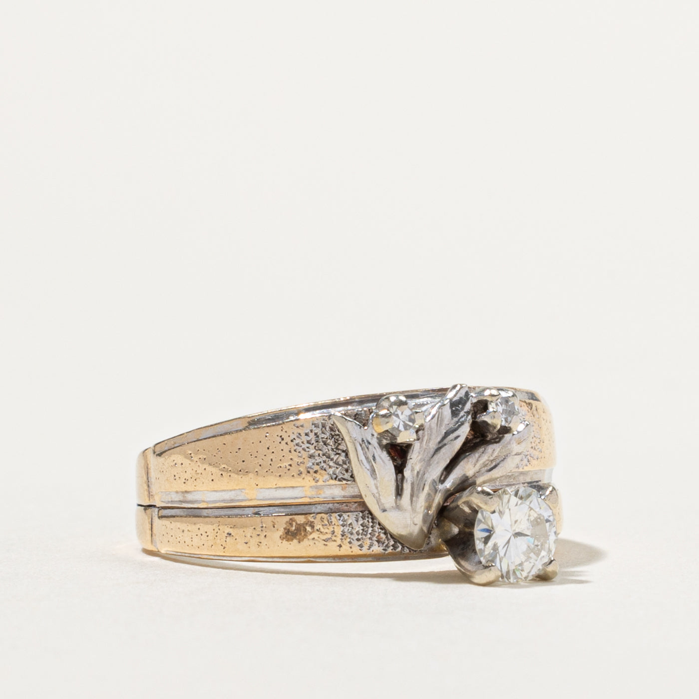 14k Diamond Floral Soldered Wedding Ring Set | 0.39ctw | SZ 7.75