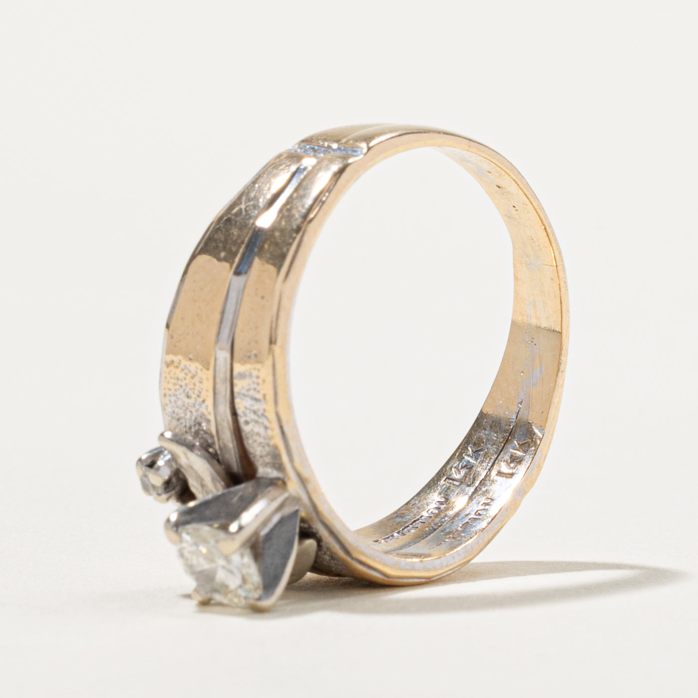 14k Diamond Floral Soldered Wedding Ring Set | 0.39ctw | SZ 7.75
