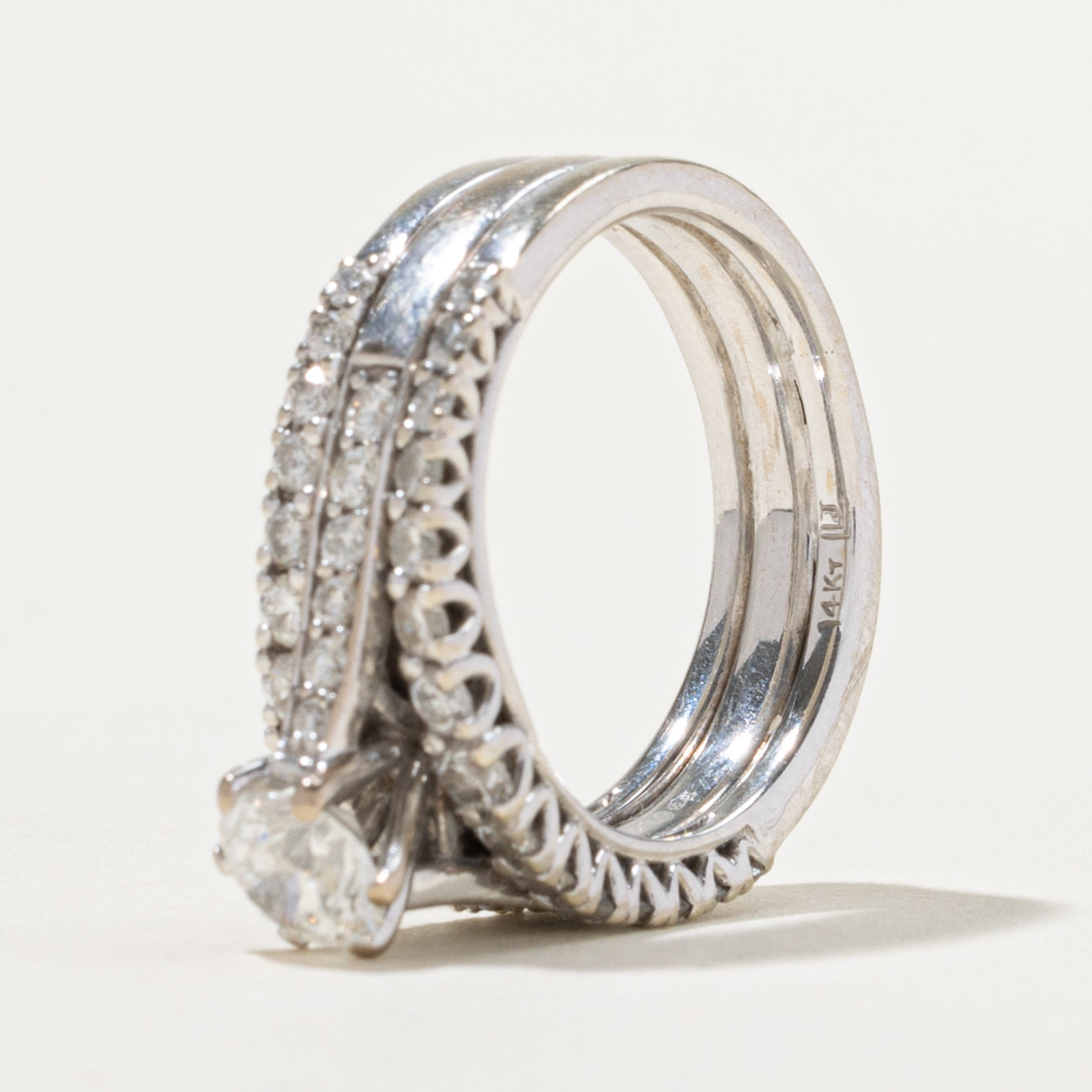 14k Diamond Multi Row Soldered Wedding Ring Set | 0.47ct I1/I2 H/I, 0.38ctw | SZ 5.25