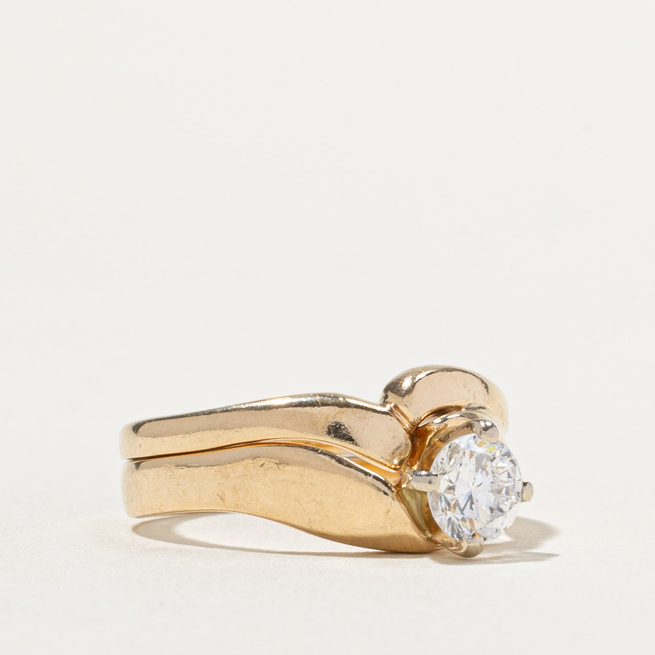 14k Solitaire Diamond Soldered Wedding Ring Set | 0.46ct SI1 G/H | SZ 5.25