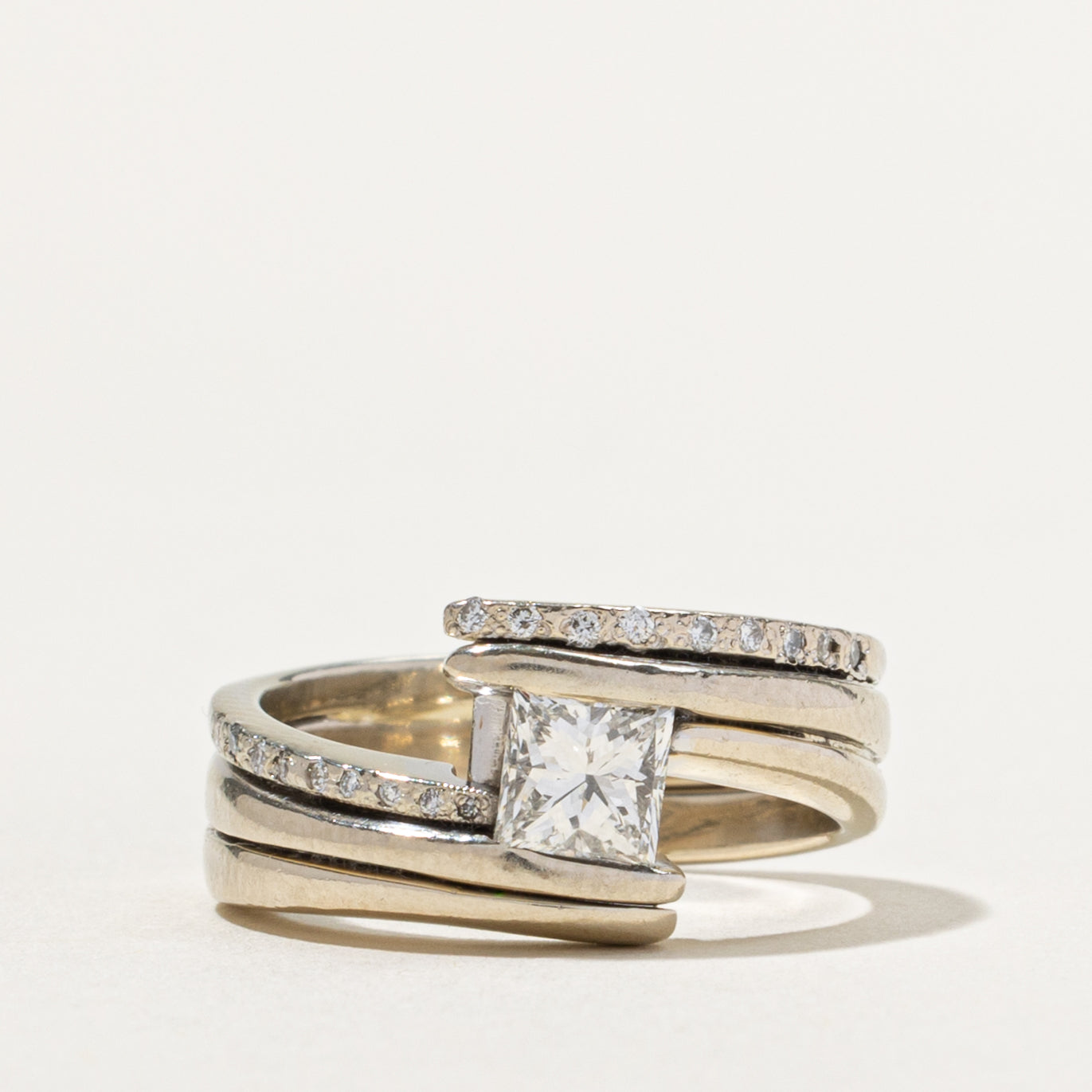 14k Princess Cut Diamond Grooved Bypass Ring | 0.50ct VS1/VS2 G/H, 0.14ctw | SZ 4.5